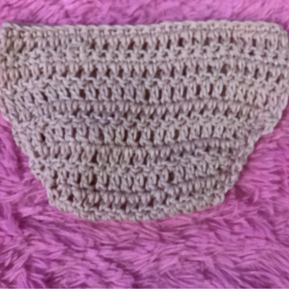 HANDCRAFTED, HAND CROCHETED DIAPER COVER, PINK WITH FLORAL WOODEN BUTTONS, 3M-6M - Picture 3 of 3